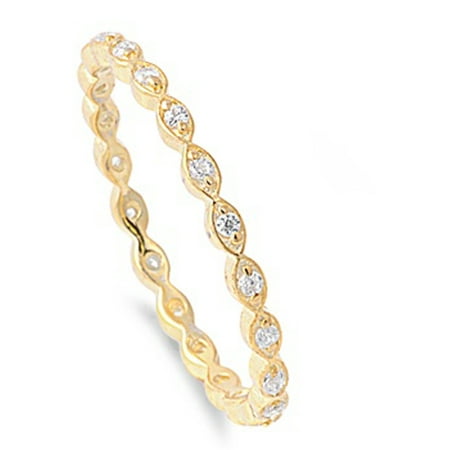 CHOOSE YOUR COLOR Sterling Silver Women's Gold-Tone Eternity Clear CZ Ring 925 Band 2mm