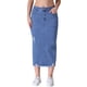 thumbnail image 1 of Falda de mezclilla midi ajustada para mujer, de tiro alto, con rotos y dobladillo sin terminar, estilo casual, color azul claro, 1 of 6