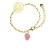 thumbnail image 2 of Delight Jewelry Silvertone Large 3-D Pink Strawberry with Crystals Gold-tone Flower Link Chain Bracelet, 6.75"+2" Extender, 2 of 4