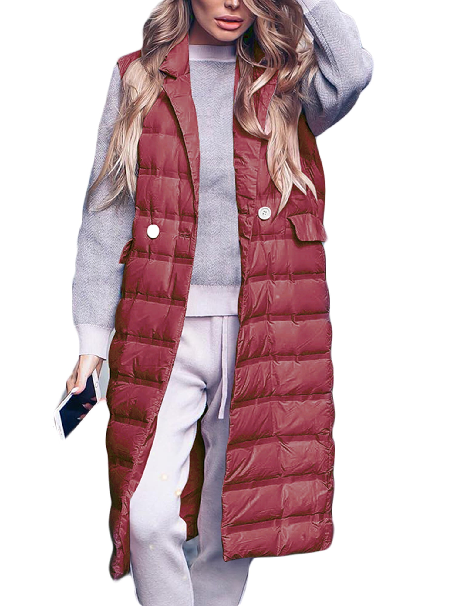 Sleeveless long quilted vests for women for women