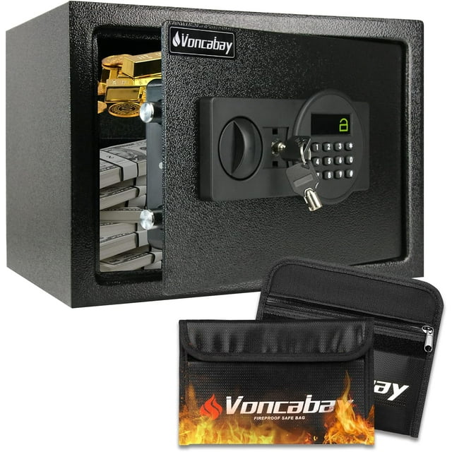 Voncabay Coffre-Fort à Argent en Acier pour la Maison avec Sac à Argent Ignifuge pour Coffre-Fort à Billets, Coffre-Fort de Sécurité pour Coffre-Fort à Argent avec Clés, Coffre-Fort Ignifuge de 0,8 Pied Cube avec Serrure à Clavier