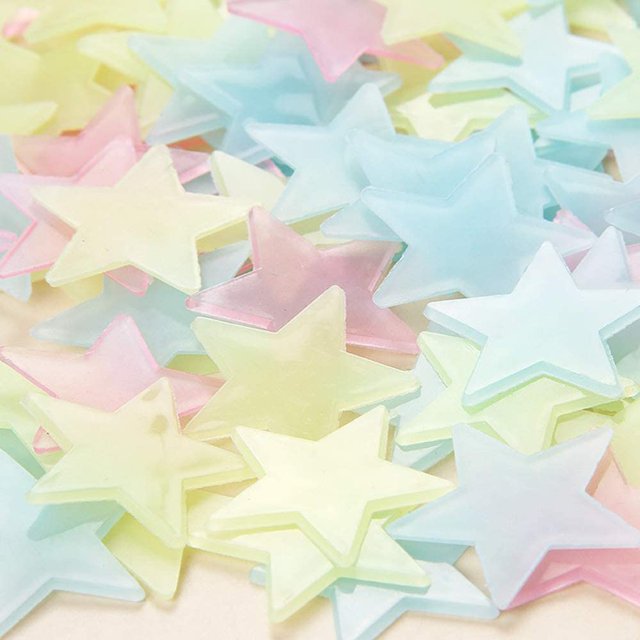 100 Uds. Pegatinas de pared de estrellas 3D, brillan en la oscuridad, pegatina de pared de plástico fluorescente luminosa para niños, habitación de bebé, dormitorio, techo, decoración del hogar Vhermosa WMZY-23-1
