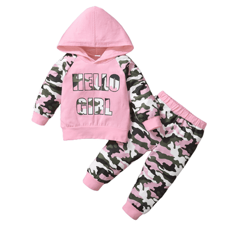 

Mikrdoo Baby Girls Outfits HELLO GIRL Camouflage Winter Hoodies Pants 2Pcs Clothes Set Pink 4-5 Years