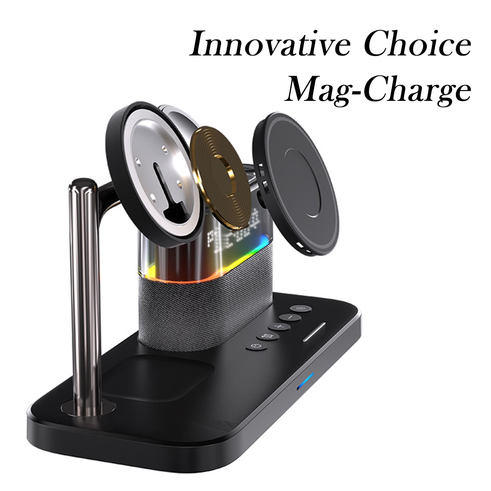 4 in 1 Wireless Charging Station Alarm Clock, Charging Dock for Apple Devices, Charger Stand for iPhone 16 15 14 13 12 11 Pro Max for Apple Watch & AirPods