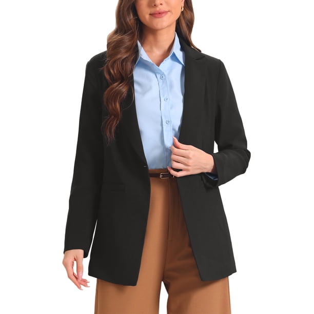 Blazer de traje de negocios Allegra K para mujer, con solapa de muesca, chaqueta de oficina de un botón, negra, talla L