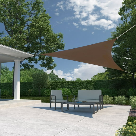 Coolaroo Ready to Hang Outdoor Sun Shade Sail Triangle 90% UV Block Protection for Backyard, Garden, Patio, Playground, 11'10" Triangle, Mocha