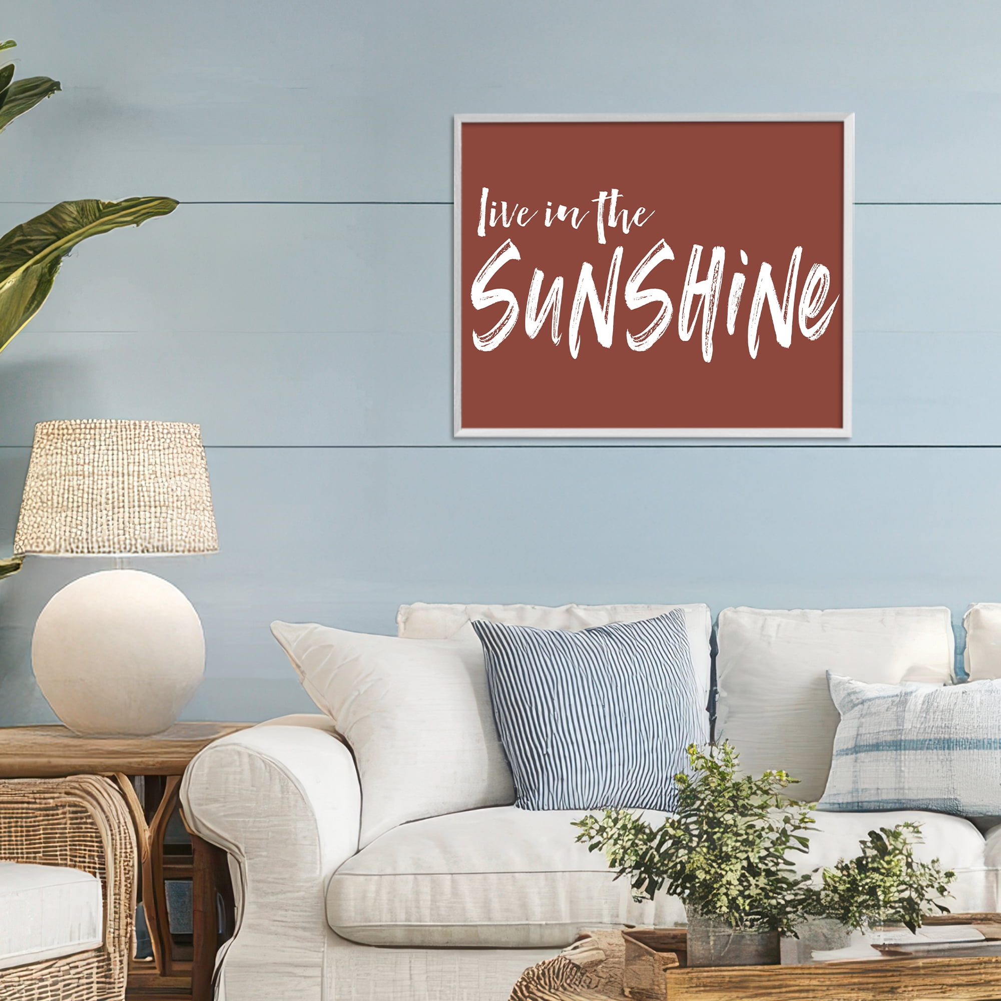 Live In The Sunshine Brown White Framed Giclee Art, design by Lettered and Lined
