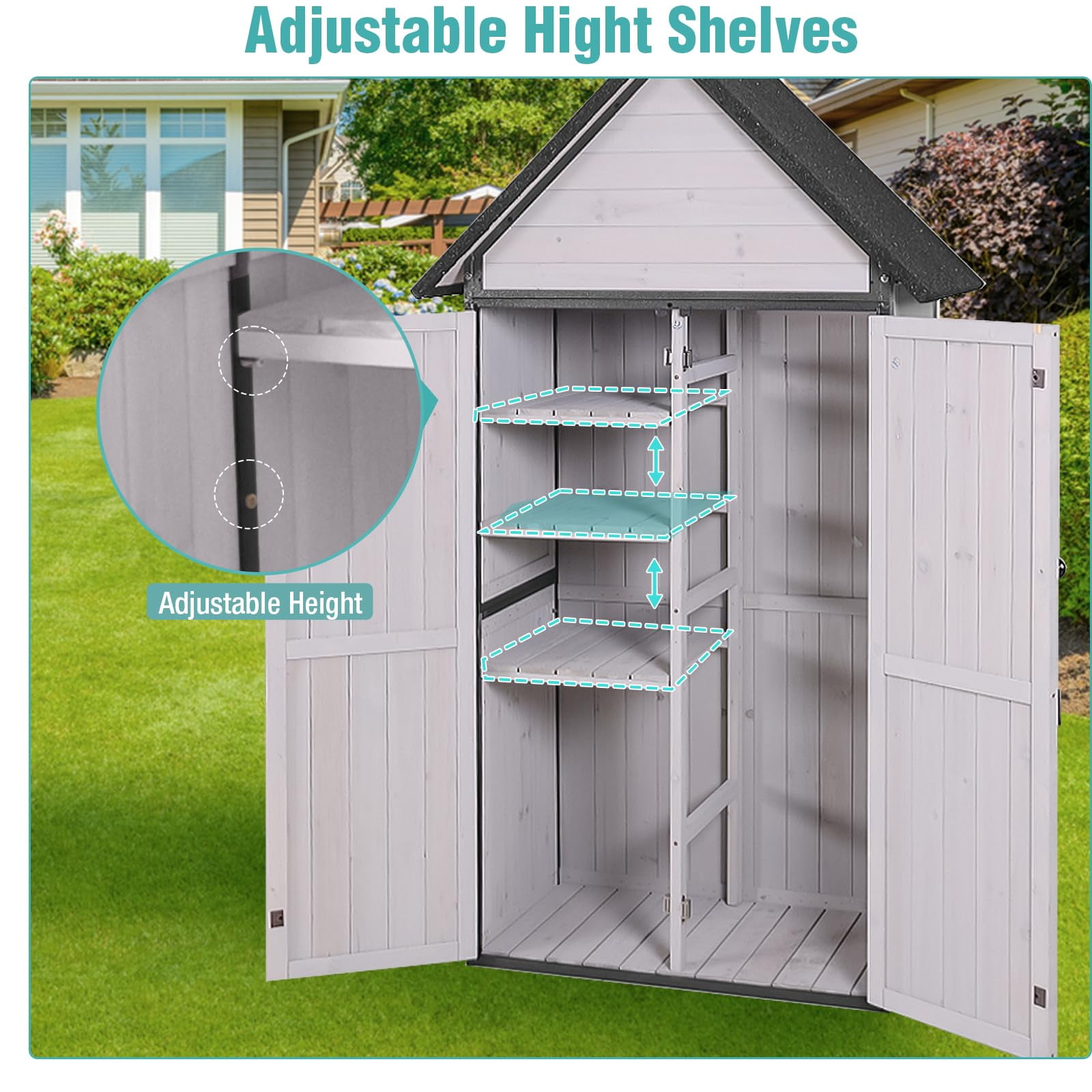 MEDEHOO Sheds Outdoor Storage,Garden Shed with Metal Frame Structure and Adjustable Shelves,Large Capacity Storage Tool Cabinet Box for Backyard Garden Patio Lawn (Off White)
