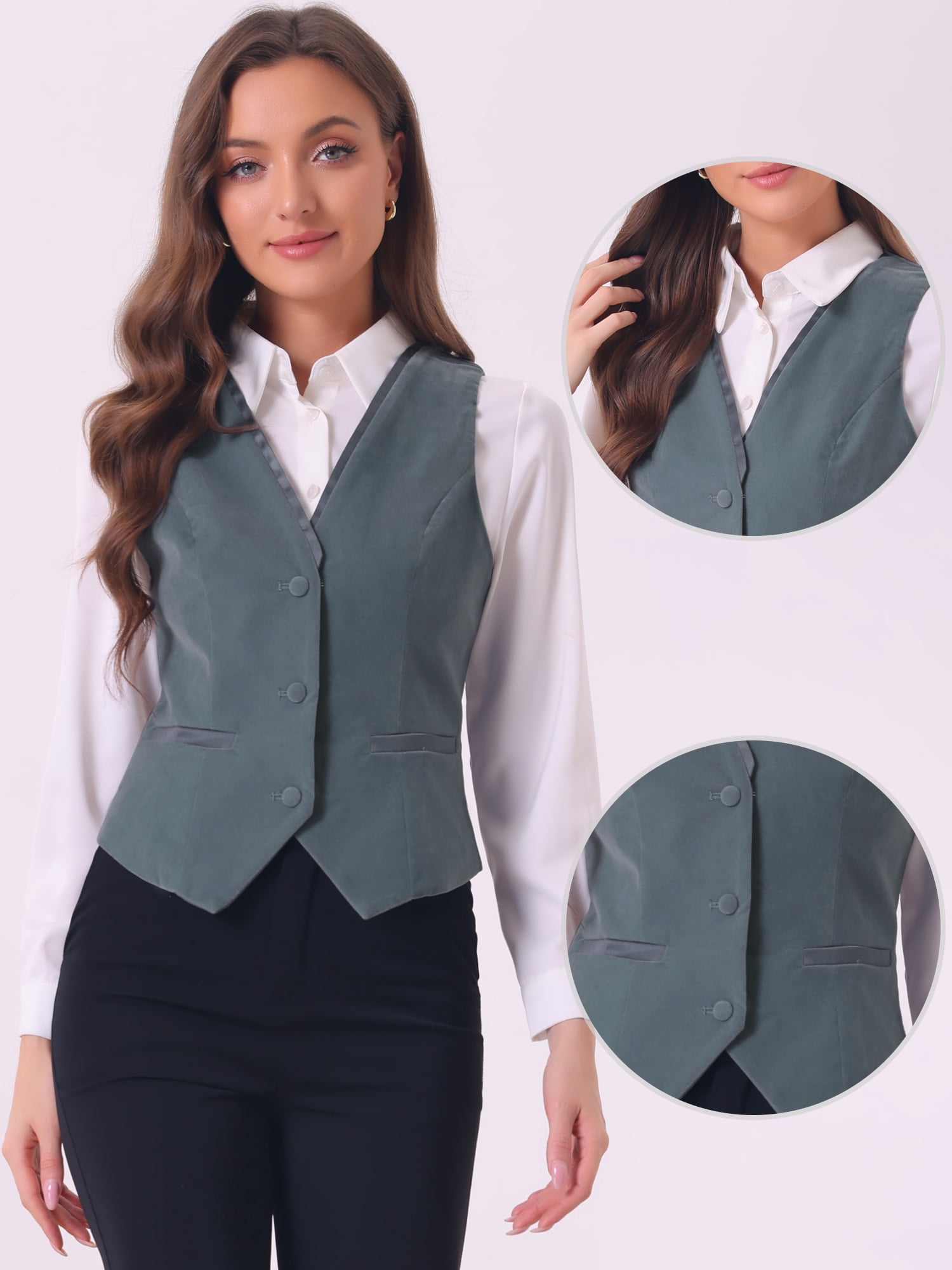DARING DIVA Women's V Neck Retro Velvet Racerback Steampunk Vest M Grey