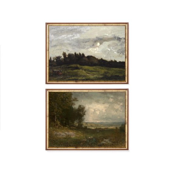 UNFFRAMED Vintage Landscape Set Moody Rustic Country Art Set 2 Prints 8x12