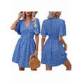 thumbnail image 3 of Women Summer Dresses Short Sleeve V Neck Floral Midi Sundress Blue S, 3 of 7