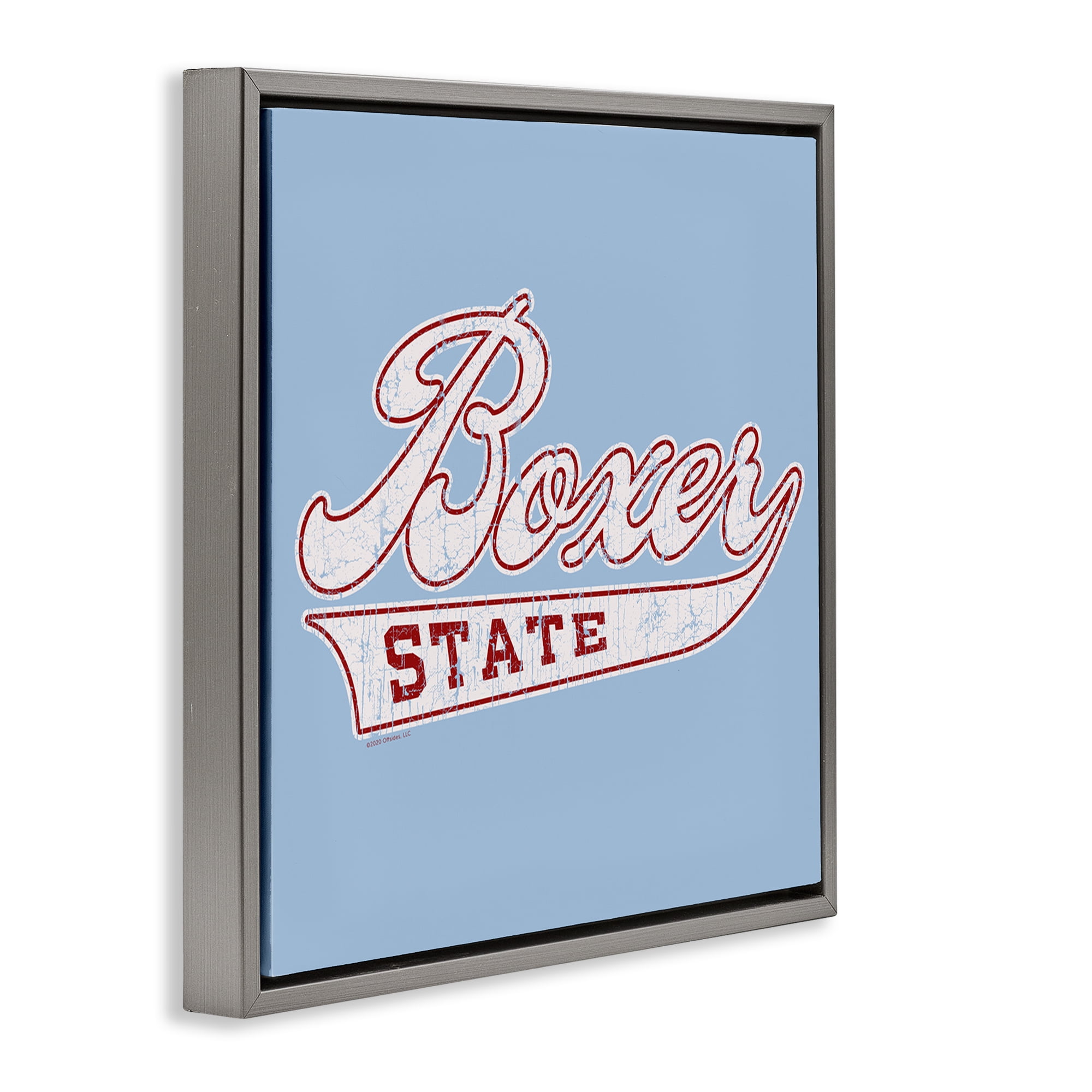 Stupell Industries Boxer State Varsity Style Novelty & Humor Painting Gray Floater Framed Canvas Art Print Wall Art, 25 x 25