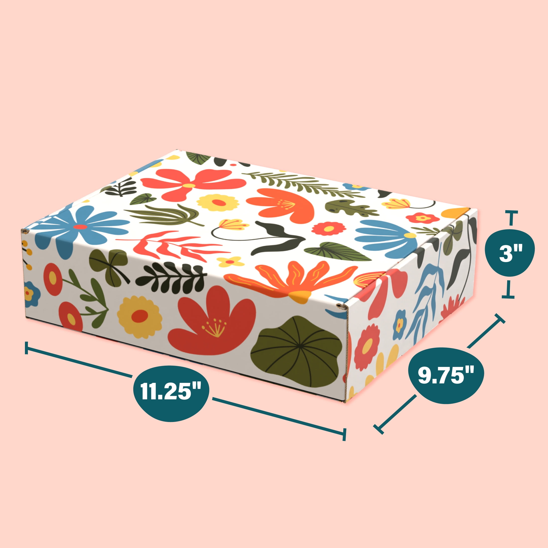 Printed Decorative Mailing, Shipping and Gift Boxes, Tuck Top Closure, 11.25” x 9” x 3”, Flower Print, 12 -Count Pack