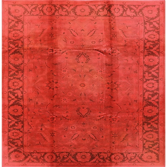 Ahgly Company Machine Washable Indoor Square Industrial Modern Red Area Rugs, 8' Square