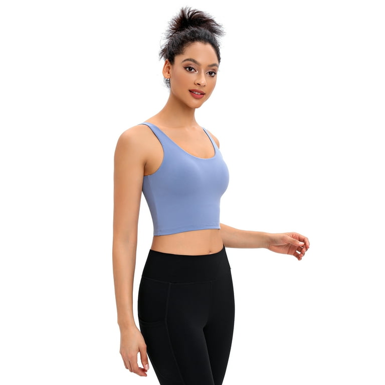 Sports Bras for Women Seamless Removable Pads Strappy Stretchy Workout  Medium Support Yoga Top 