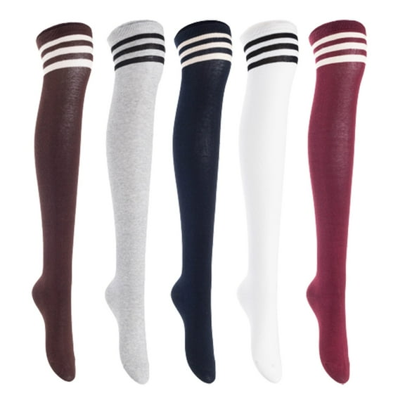 Lian LifeStyle Women's 5 Pairs Adorable Comfortable Soft Thigh High Over Knee High Cotton Socks, Size 6-9, JMYP1022 Coffee, LightGrey, Navy, White, Wine