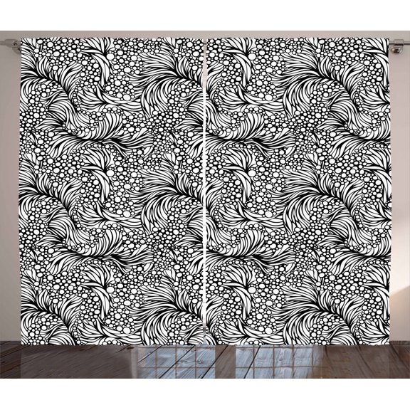 Ambesonne Black and White Curtains 2 Panel Set, Shapes and Dots, 108" x 90", Black White