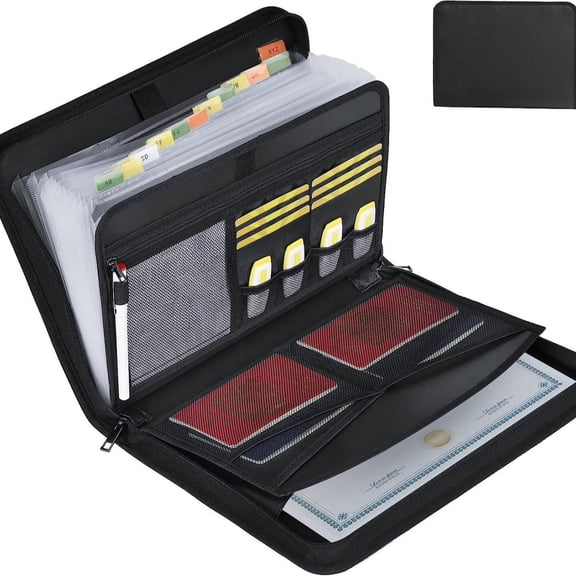 Expanding File Organizer with 12 Pockets and Zipper - Fireproof Document Folder for A4 and Letter Files in Office or Home