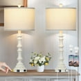 thumbnail image 2 of 27.5" Tall Table Lamp for Living Room Set of 2, Vintage Farmhouse Table Lamps with USB C+A Ports, 3-Way Dimmable Touch Bedside Lamps, Tradition Bedroom Lamps for Nightstand Side End Table Desk, White, 2 of 17