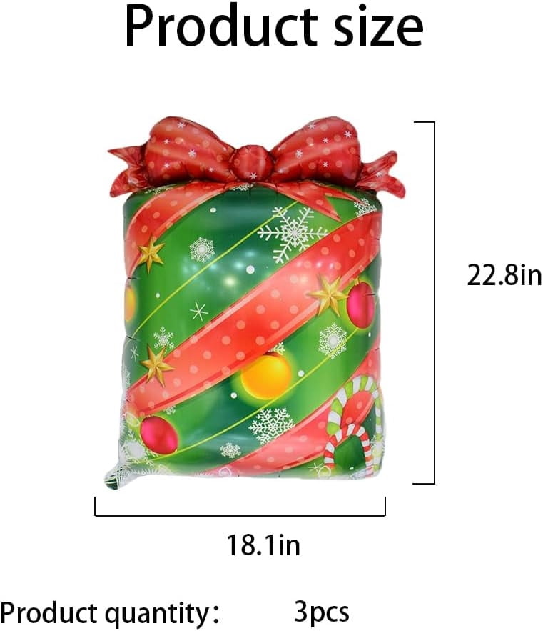 Christmas Gift Balloons Christmas Balloons Christmas Gift Foil Balloons for Christmas-Themed Party Birthday Party Supplies Decorations Party Decorations Balloons Party Sets, 3PCS