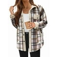 thumbnail image 3 of Womens Fall Flannel Shackets Plaid Button Down Jacket Casual Long Sleeve Fleece Shirt with Pockets Rice Apricot XL, 3 of 8