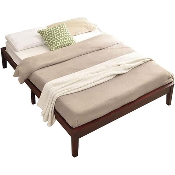 Stella Solid Pine Wood Queen Size Platform Bed Frame, Mahogany