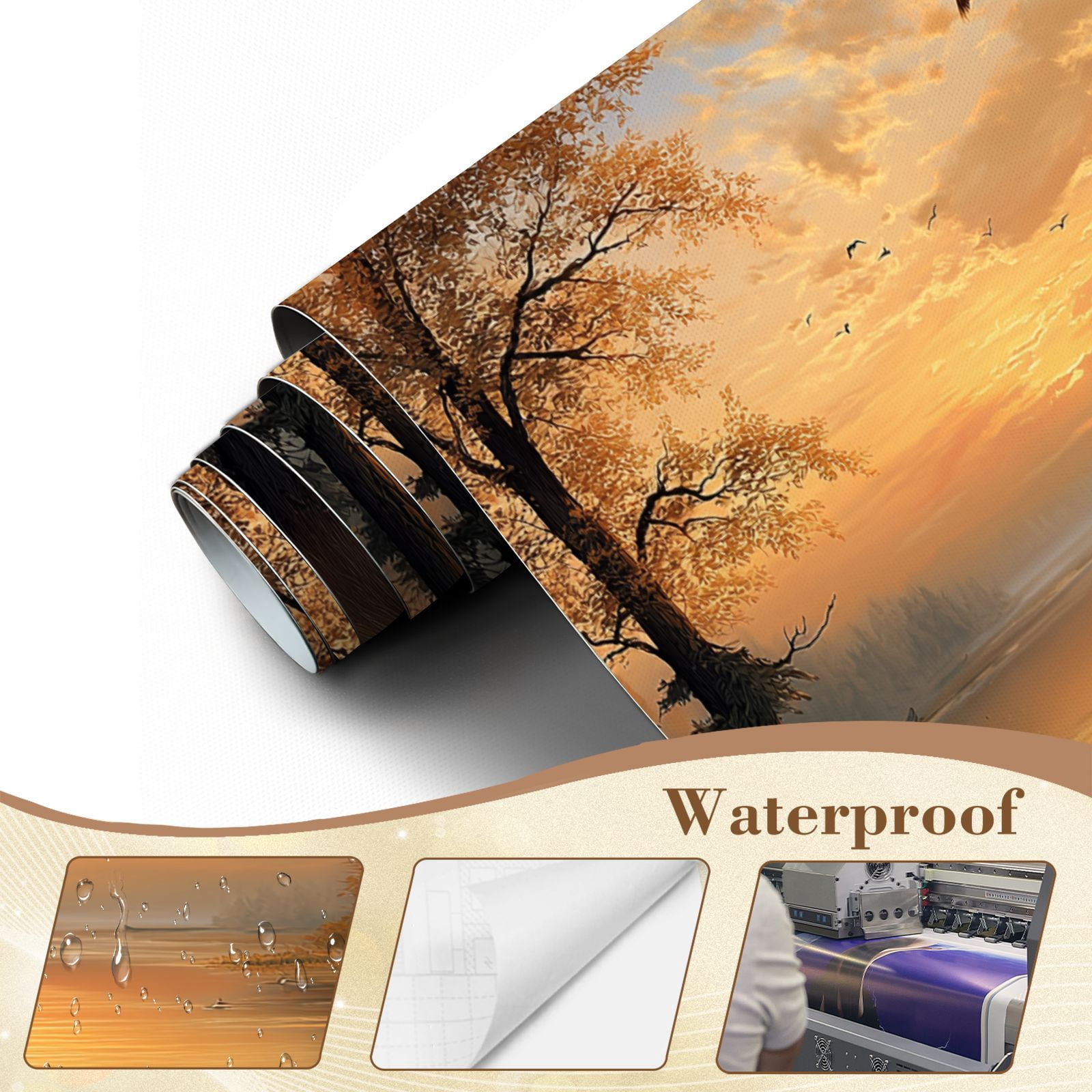 Wallpaper Animal Deer Vintage Wildlife Rustic Duck Cabin Sunset Peel and Stick Wall Murals 69"H x 96"W Removable PVC Wall Paper Self-Adhesive Wall Paintings Art Decor for Bedroom Living Room