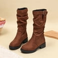 thumbnail image 5 of Kids Girls Buckle Decor Knee High Boots, Ruched Long Shaft Non Slip Low Heel Footwear, Stylish Casual Boots for Fall Winter 13.5 Little Kids, 5 of 7