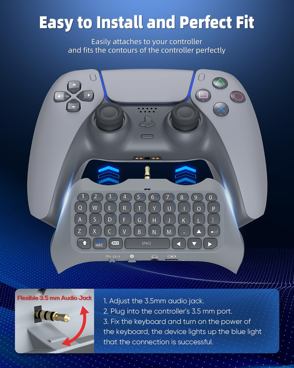 Bluetooth 3.0 Wireless Controller Keyboard for PS5/PS5 Pro,Mini Portable Gamepad Chatpad with Built-in Speaker&3.5MM Audio Jack, Voice Chat Board for Messaging&Gaming Live Chat,Grey