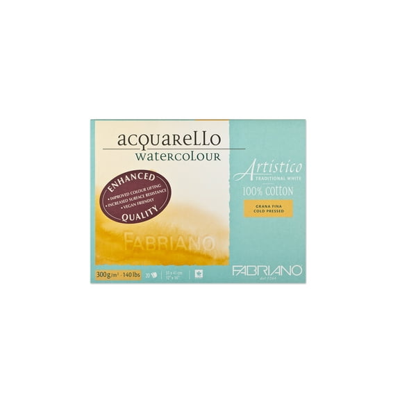 Fabriano Artistico Traditional White Watercolor Block, 140 lb./300 gsm, Cold Press, 20 Sheets, 12" x 16"