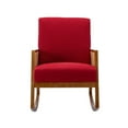 thumbnail image 4 of Linen Upholstered Rocking Chair with Ratten Wood Armrest and Legs, High Backrest Comfortable Rocking Armchair, Accent Glider Rocker Chair, for Living Room, Red, 4 of 7