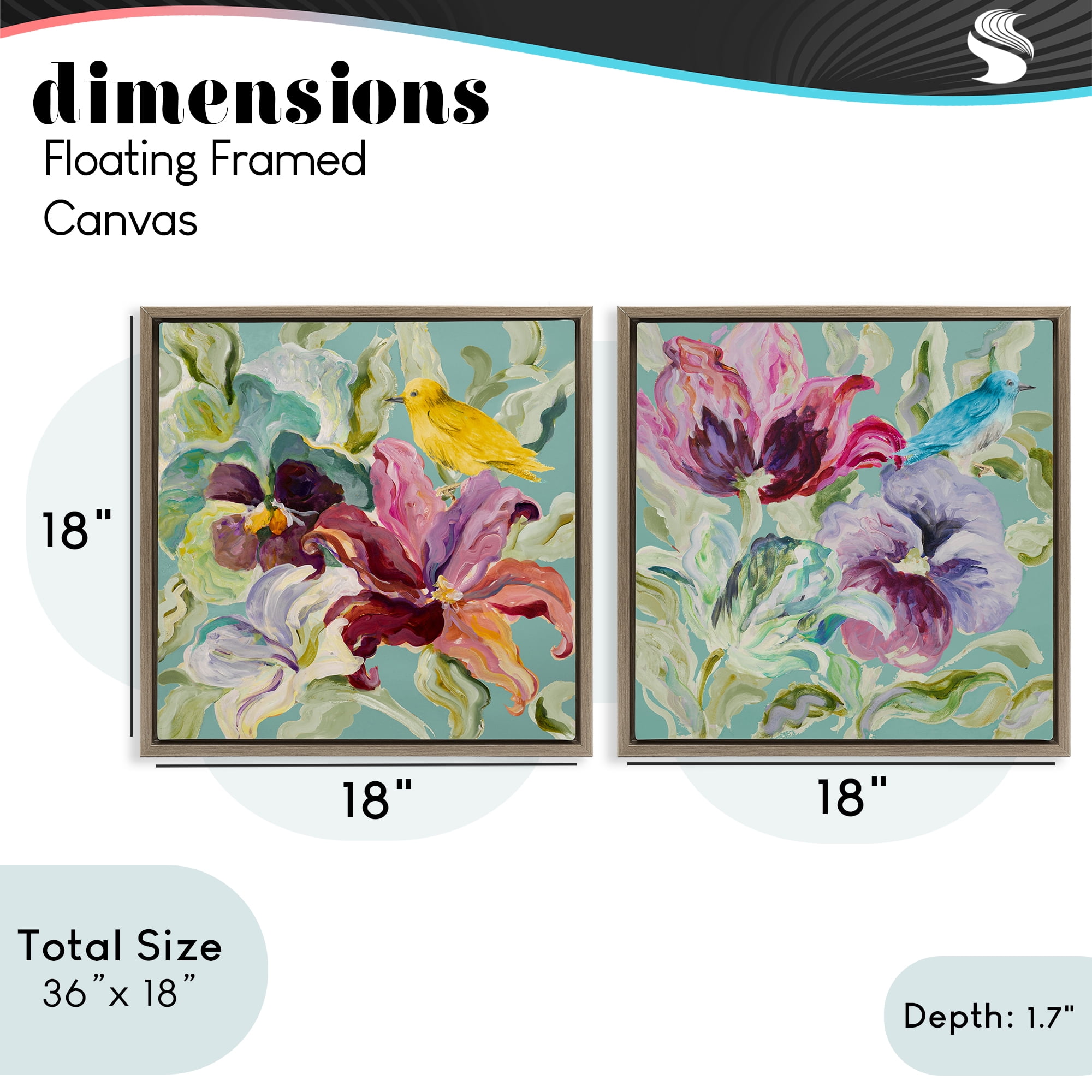 Stupell Industries Lyrical Garden Canaries 2 Piece Brown Framed Floater Canvas Set, design by Lanie Loreth