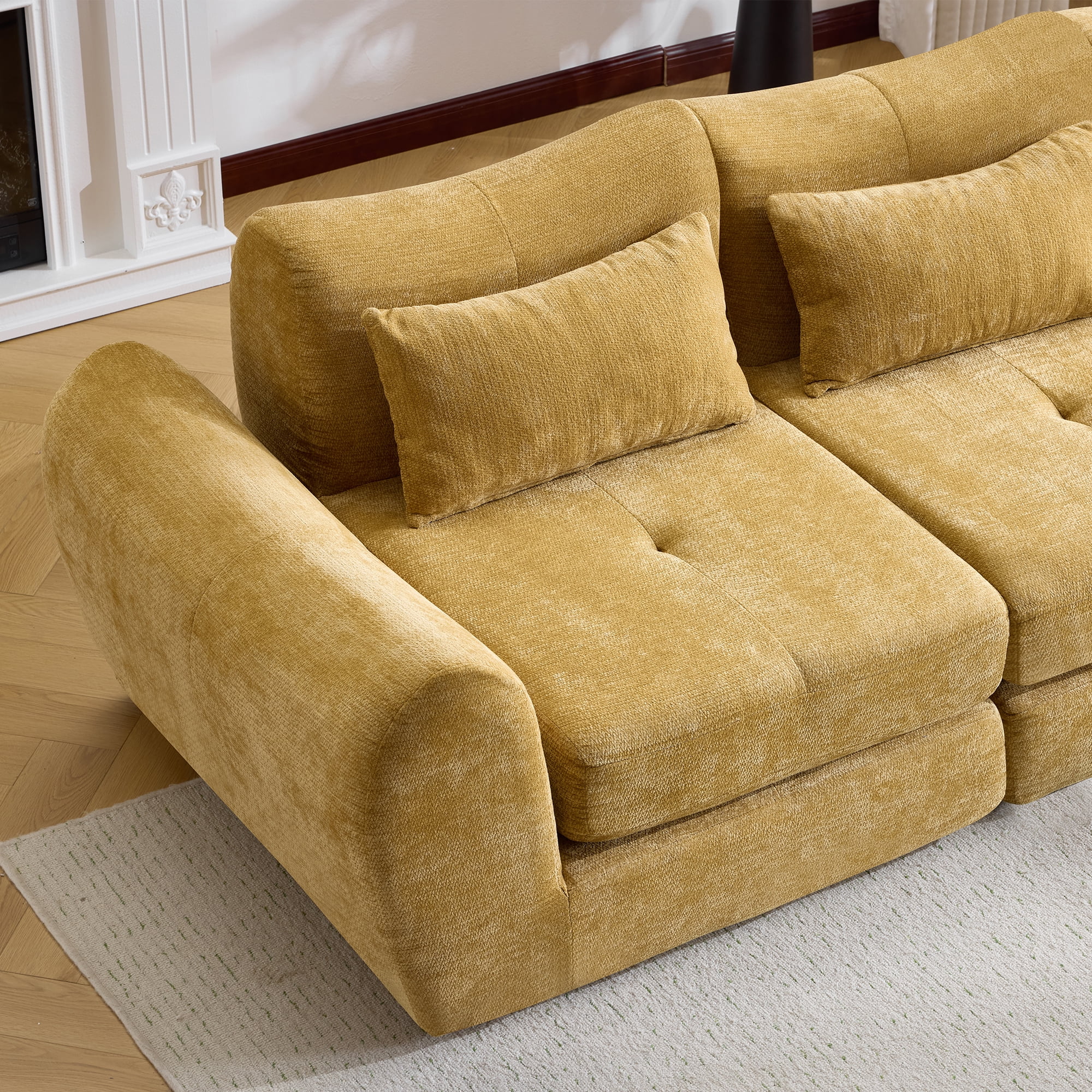 Modular Cloud Sofa, Convertible Folding Sofa Bed, Sectional Cushioned Sofa with Wear-Resistant Flannelette Fabric and High-Density Foam, Versatile Modular Design for Living Room, Yellow