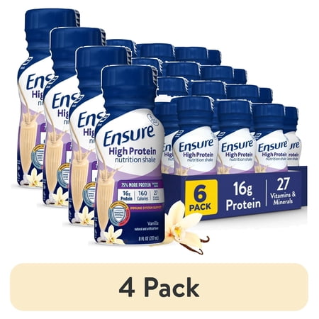 (4 pack) Ensure High Protein Nutrition Shake, Vanilla, 8 fl oz, 6 Count