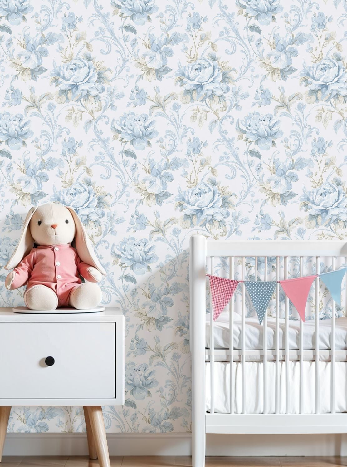 Vintage Peel and Stick Wallpaper Vintage Blue Floral Roses Leaves Light Wall Mural 23.6in x 9.8ft Self Adhesive Removable Wall Paper Renter Friendly Wallpaper for Nursery Bedroom Cabinets