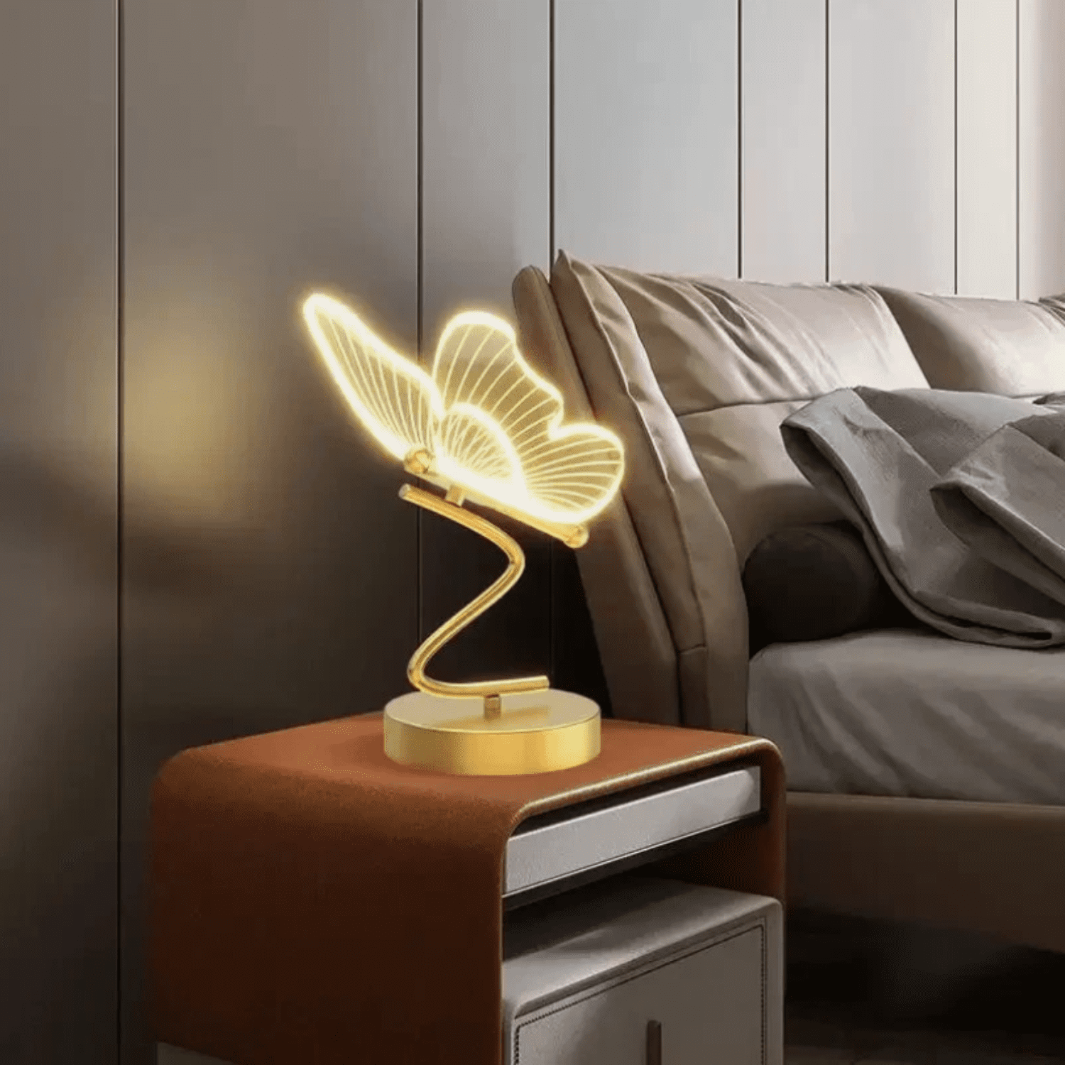 LED Butterfly Table Lamp with Acrylic Wings - 3-Color Dimmable Nordic Desk Lamp for Bedroom - Modern Gold Accent Nightstand Light for Living Room Home Office - Touch Button Base
