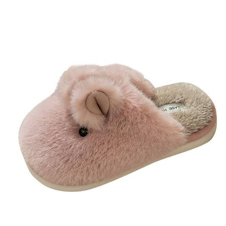

Bedroom Cotton Comfortable Slippers Fashion Winter Women Slippers Thick Bottom Flat Soft Warm Comfort Solid Color Cute Rabbit Shape