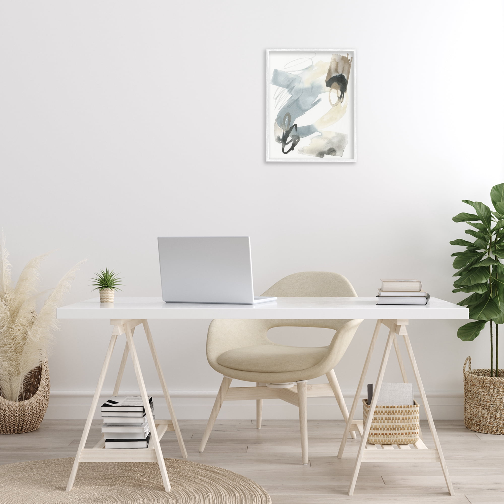 Stupell Industries Watercolor Paint Strokes Abstract Painting White Framed Art Print Wall Art, 16 x 20