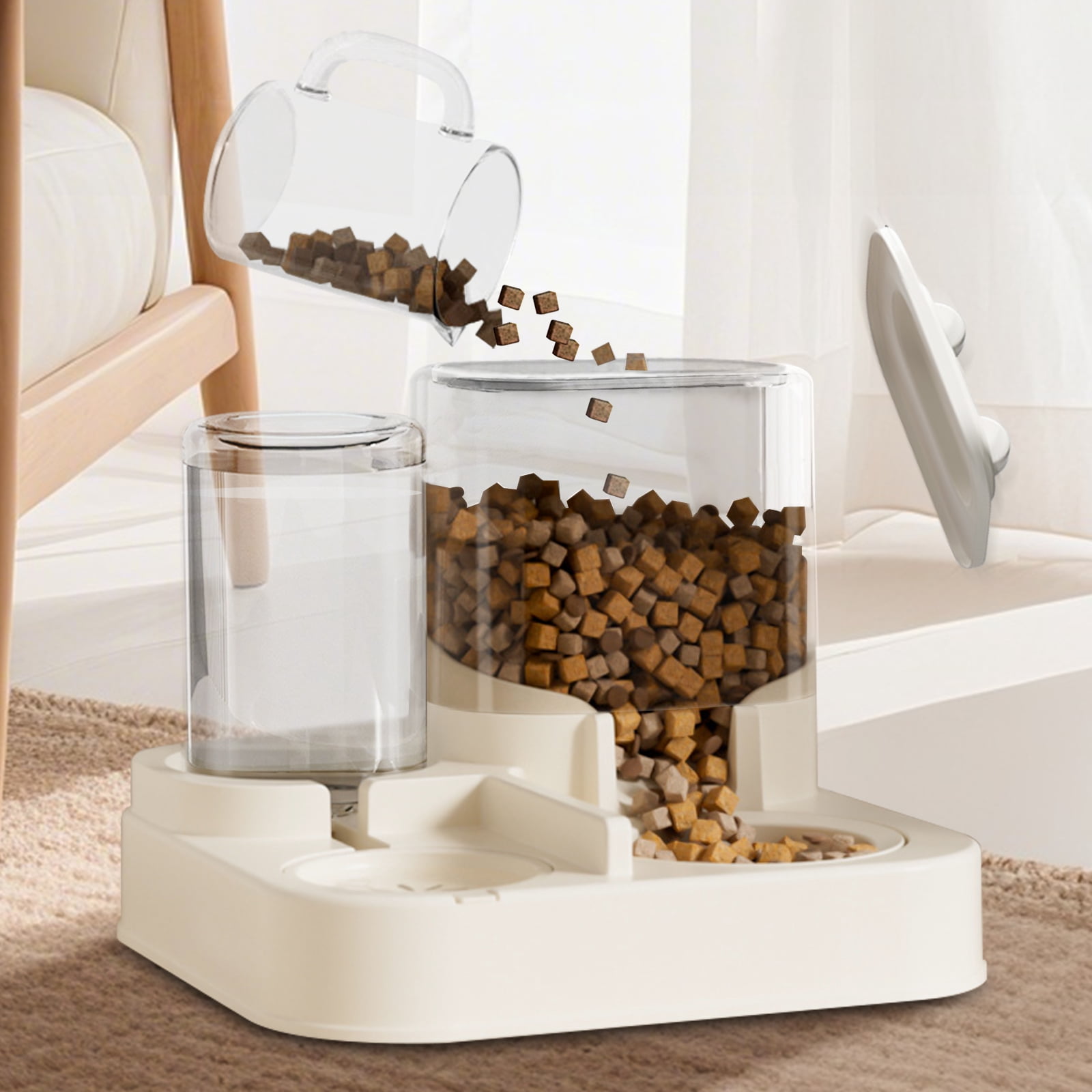 2-in-1 Automatic Cat Feeder and Water Dispenser, 2300ML Large Capacity Transparent Pet Food Feeder with 1000ML Gravity Water Bowl, Visible Window, Anti-Clog Design for Cats and Small Dogs, BPA-Free,