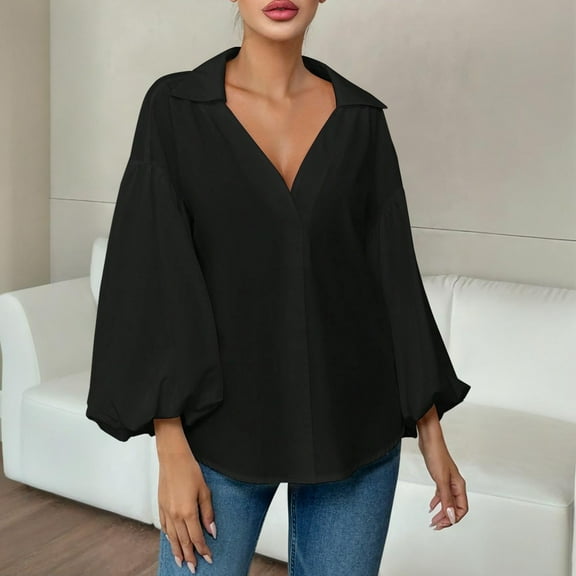 SDNall Women's V-Neck Blouse, Long Sleeve Solid Color Pullover, Crew Neck Sweater