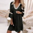 thumbnail image 2 of Casual Dresses for Women Summer Cute Bell Half Sleeve Baby Doll Dress Hollowed Lace Patchwork V Neck Loose Dress, 2 of 5