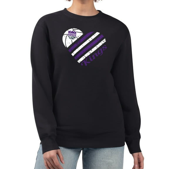 Women's G-III 4Her by Carl Banks  Black Sacramento Kings Heart Graphic Fleece Pullover Sweatshirt