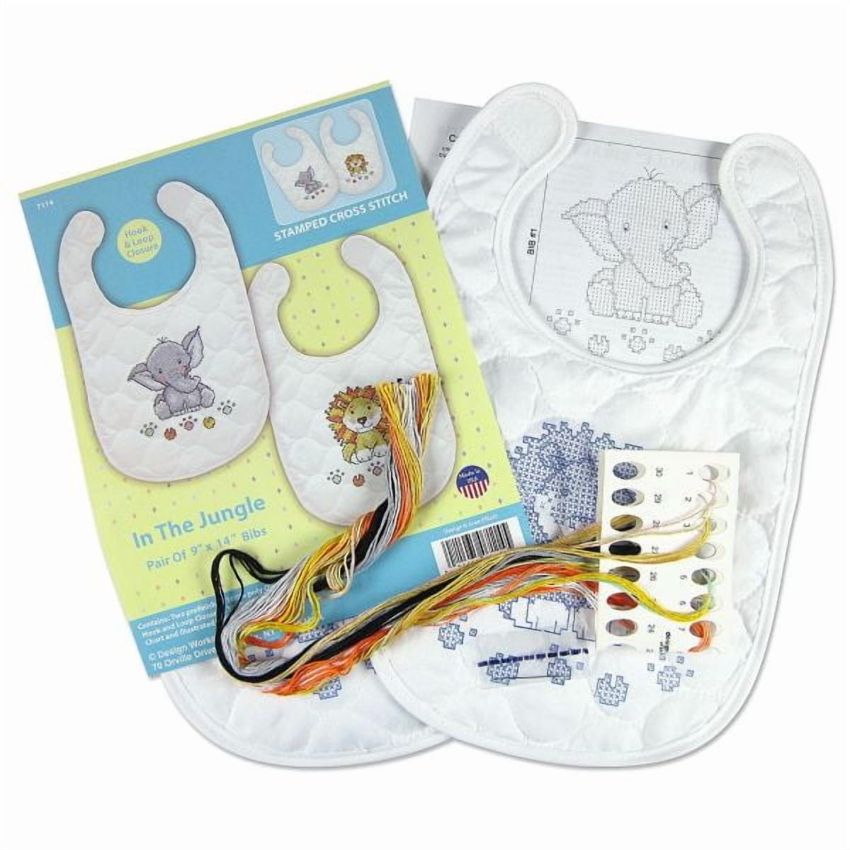 Design Works Stamped Bib Cross Stitch Kit 9"X14" 2/Pkg-In the Jungle