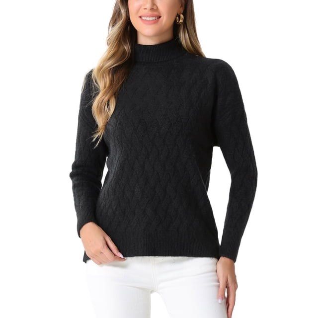 Suéter de cuello alto INSPIRE CHIC para mujer, de manga larga, de punto elástico, abrigo de invierno, negro, XL