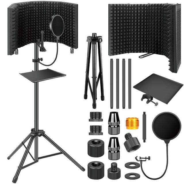Dmsky Microphone Isolation Shield With Pop Filter & Tripod Stand, Foldable Mic Shield With Triple Sound Insulation, High Density Mic Sound Shield For Recording Studio, Podcasts, Singing, Broadcasting