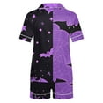 thumbnail image 4 of Tnhcen Women's Halloween Cute Print Pajama Set Short Sleeve Collared Button Up Shorts Sleepwear Comfortable Home Wear S-2XL Purple, 4 of 8