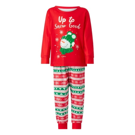 

TSEXIEFOOFU Family Matching Christmas Pajamas Cartoon Snowman Print Long-Sleeved Tops + Elastic Waist Snowflake Pattern Trousers Sleepwear