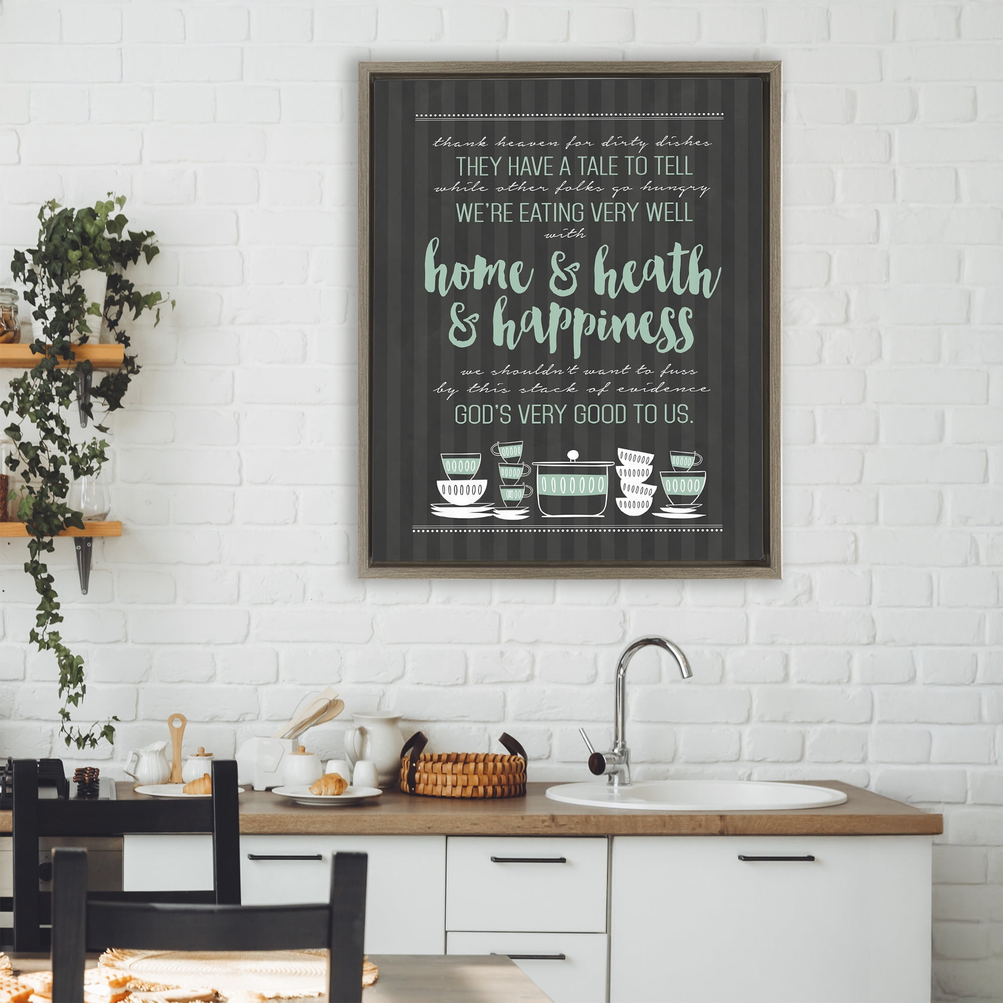God's Good To Us Kitchen Brown Framed Floater Canvas Wall Art, design by Lettered and Lined