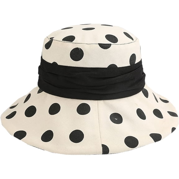 CoCopeaunts Ladies Bucket Hat Wide Brim Summer Outdoor UV Protection Polka Dots Sun Cap for Women Casual Sweet Fisherman Hat
