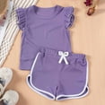 thumbnail image 6 of NAISIBABY Girls 2-Piece Sets, Ruffles Sleeveless Tops Dolphin Shorts Solid Color Summer Casual Outfits Purple 3-4T, 6 of 9